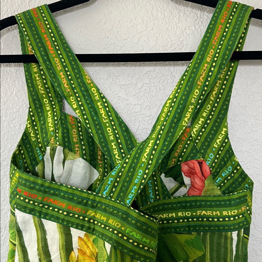 FARM Rio Green Tropical Print Linen Mini Dress - Picture 8 of 13